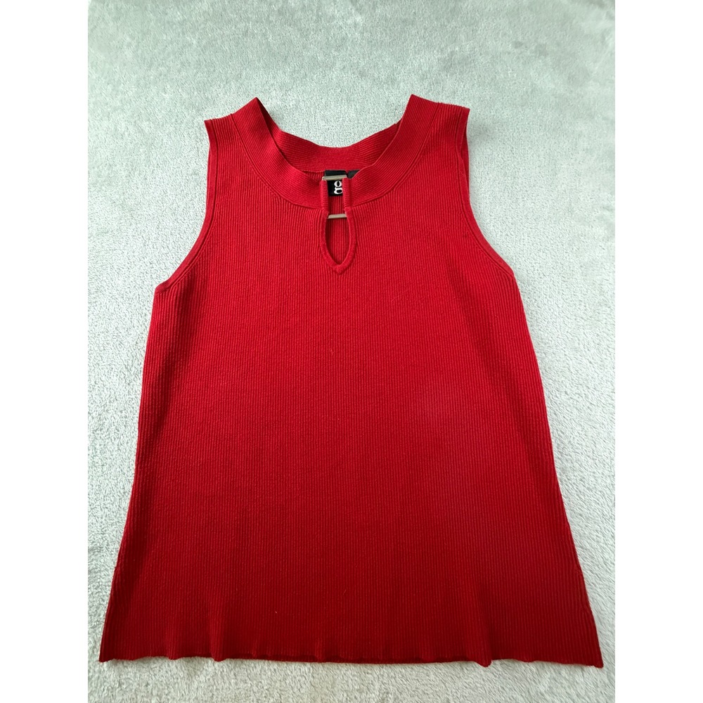 Knitwear g Sleeveless Top Women Large Red Silk Blend Ribbed Keyhole Neck